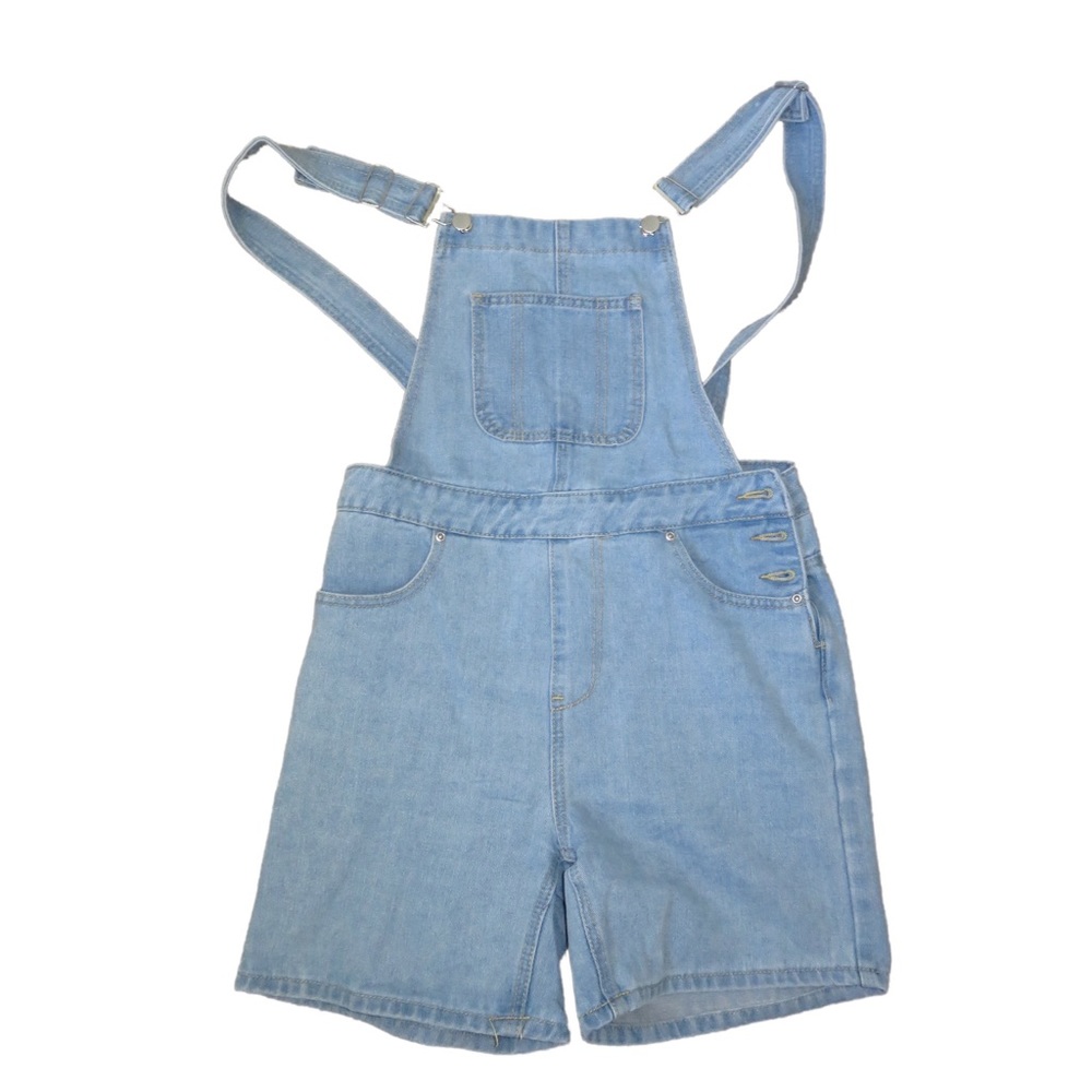 Patched Pocket Blue Denim Overall Romper
